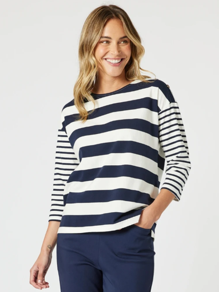 Mixed Stripe Top - Navy/White | Gordon Smith