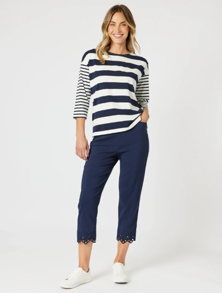 Fleur Broderie Hem Pant - Navy | Gordon Smith