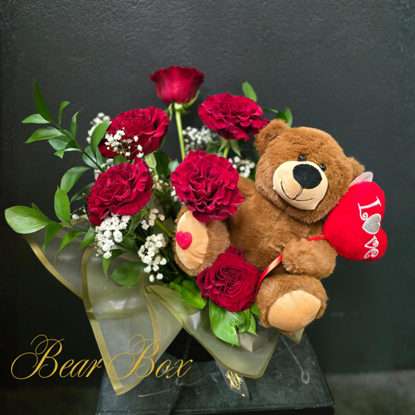 Bear Box | 6 Red Roses + Bear