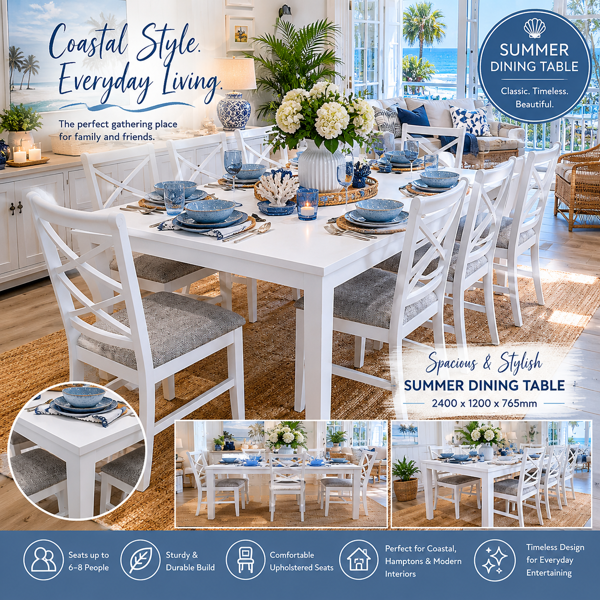 Summer 7 Pce Dining Room Suite | White