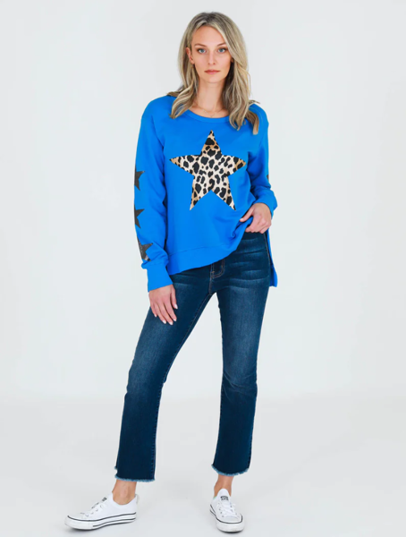 Sydney Leopard Star Print Sweatshirt - Glacial Blue | 3rd Story