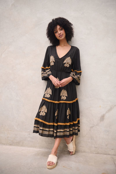 Beaded Trim Dress - Black/Gold | Caju