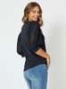 Kyla Broderie Sleeve Top - Navy | Threadz