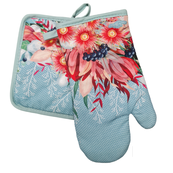 Oven Mitt Pot Holder Set - Festive Bouquet | Lisa Pollock