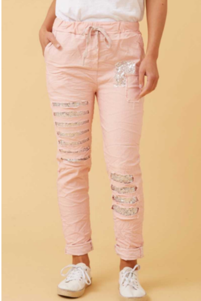 Aida Sequin Patch Joggers - Pink | Bottega Moda