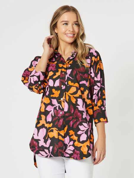 Tara Print Cotton Shirt - Pink | Threadz