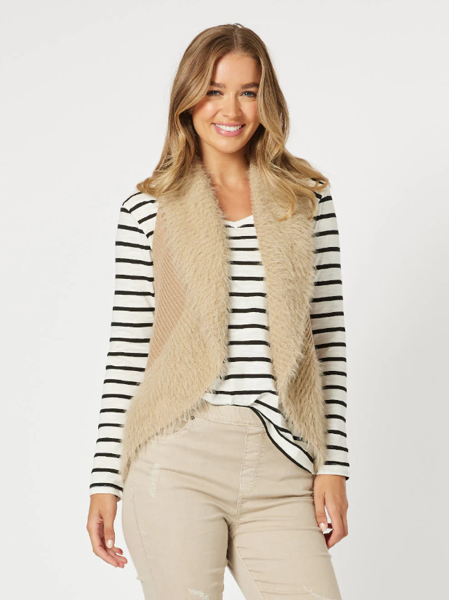 Fluffy Trim Knit Vest - Caramel | Threadz