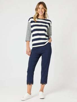 Fleur Broderie Hem Pant - Navy | Gordon Smith