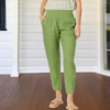 Sarah Linen Pleat Hem Pant - Basil | Gordon Smith