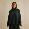 Harmony Merino Cotton Mock Neck Pullover - Pine | Talamaya