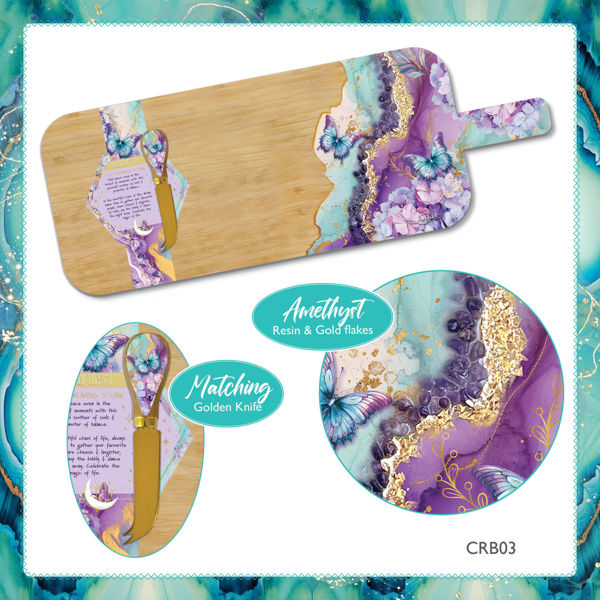 Lisa Pollock Amethyst Butterflies Eco-Friendly Serving Board | Crystal Resin Platter Board Gift