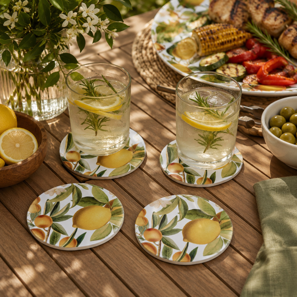 Citrus Grove - Round Hard Coaster Set (4)  Madris Link