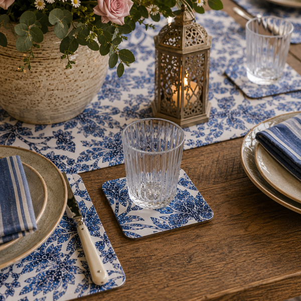 Samara Rectangle Dark Blue Hard Coaster Set of 4 | Madras Link