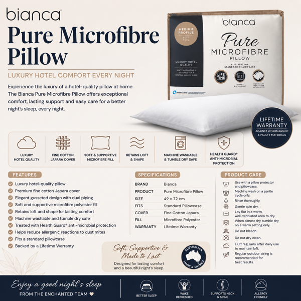 Pure Microfibre Pillow  Bianca
