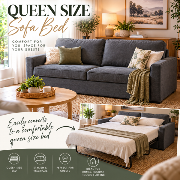 Sofa Bed - Queen | Charcoal Fabric