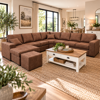 Piazza Corner Lounge - 3 Seater + Corner + 3 Seater with Reversible Chaise | Warwick Eastwood Tan Fabric
